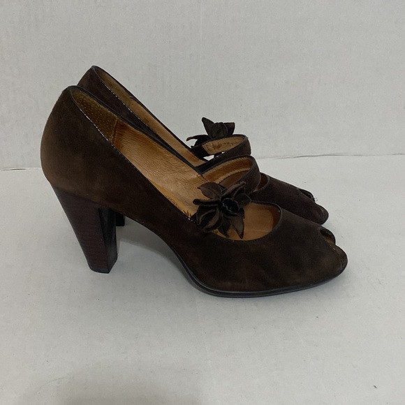 Söfft Geva Brown Suede and Leather Peep Toe High Heels 9.5 - Picture 5 of 13